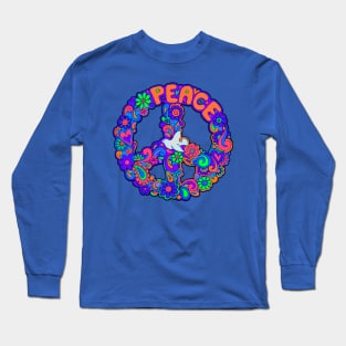 Blue Peace and Love Symbol Long Sleeve T-Shirt